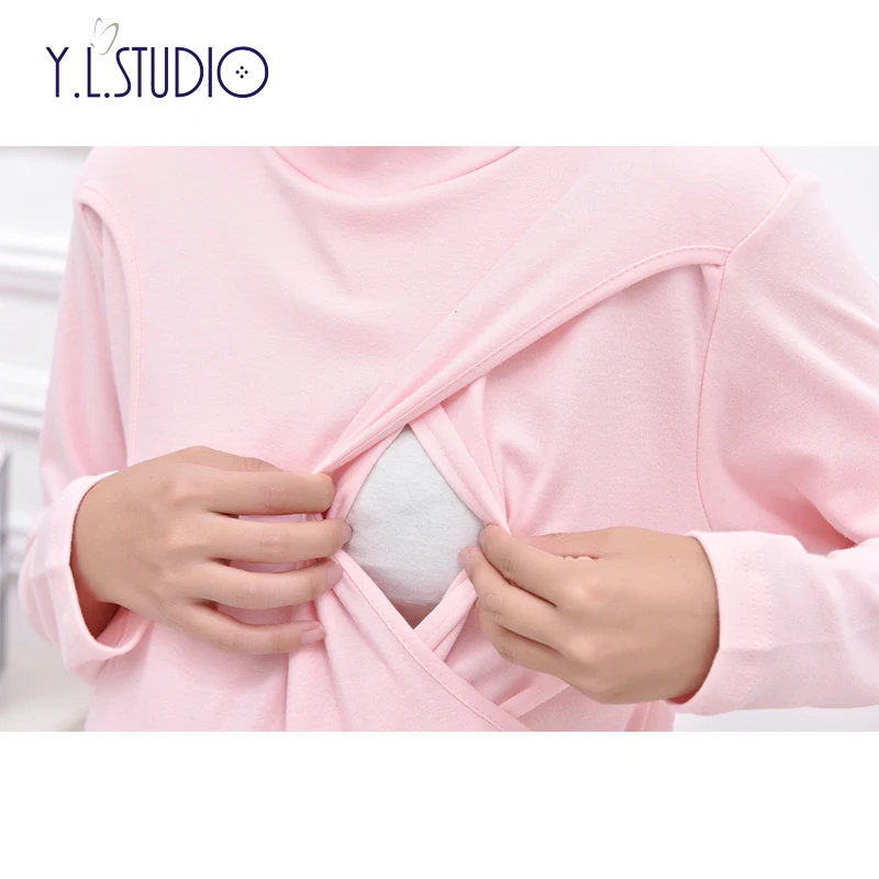 Nightie for feeding Clothing for pregnant women  fall-winter Pajamas Maternity sleeping Shirt Winter Breastfeeding sleepwear
