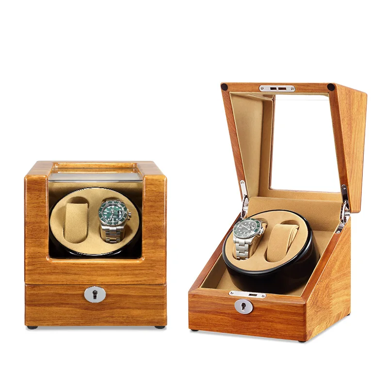

Double Watch Winders Wooden Lacquer Piano Glossy Quiet Motor Storage Display Watches Box US Plug