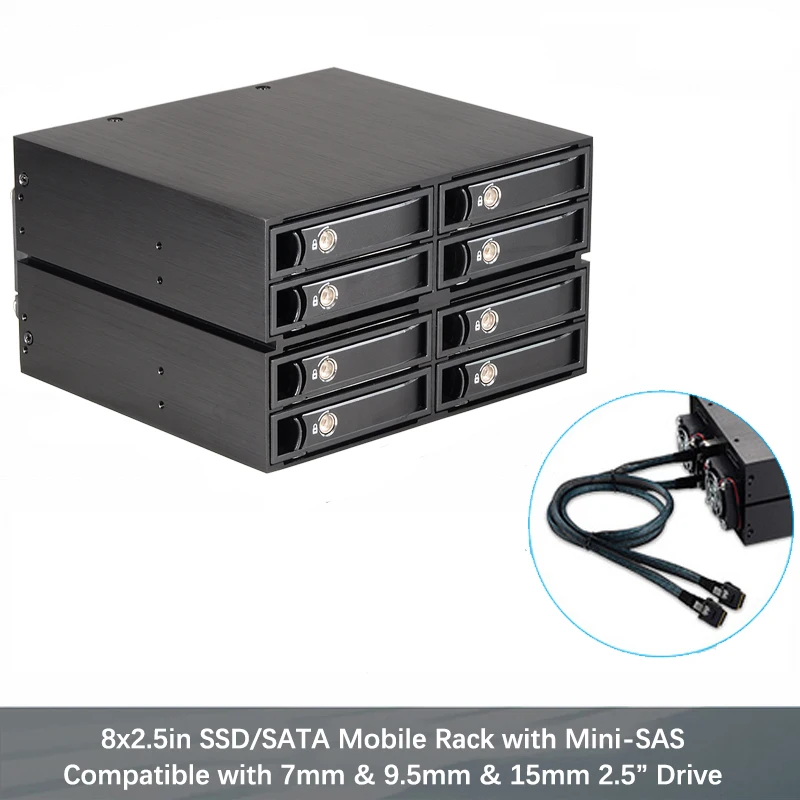 2.5in Aluminum 8-bay SATA mobile Rack Backplane for optical drive bay mini-sas interface 7-15mm hard drives enclosure