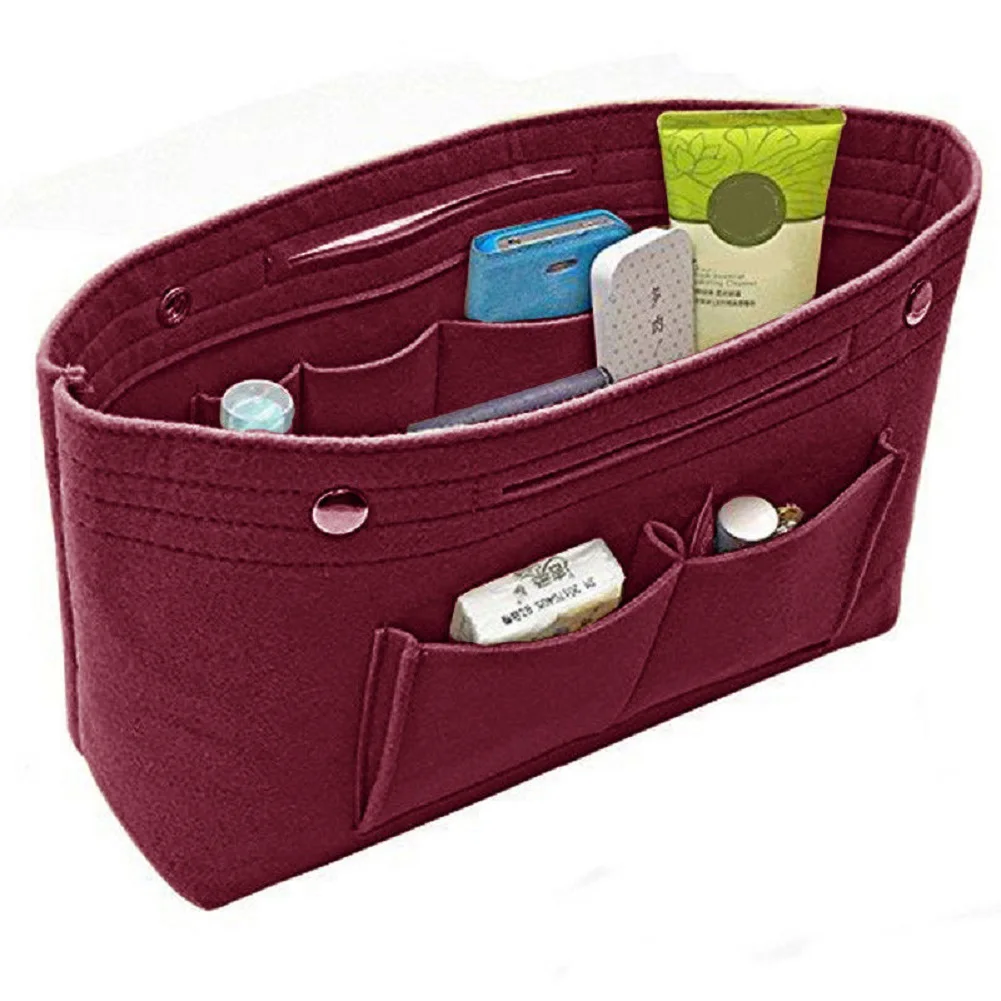 Женская Портативная сумка-кошелек из войлочной ткани, сумка-Органайзер с несколькими карманами - Цвет: Бургундия