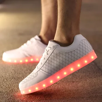 

Keduoduo Colorful Glowing women Shoes Lights Up LED Shoe USB Rechargeable Shoes For Adults White Black Flats Plus Size 46