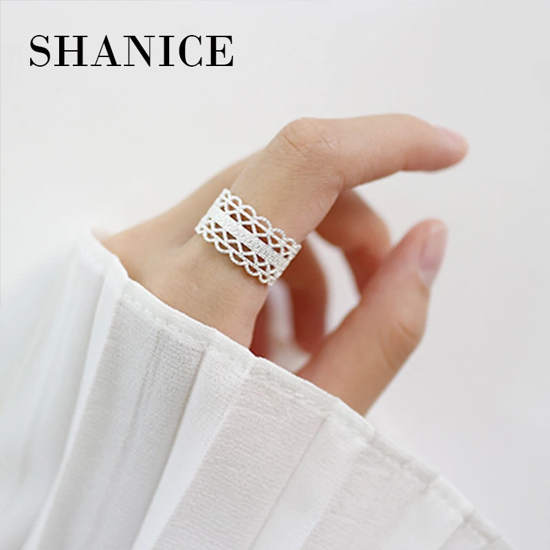 

SHANICE Authentic 925 Sterling Silver Jewelry Hollow-out Handmade Lace Open Rings for Women