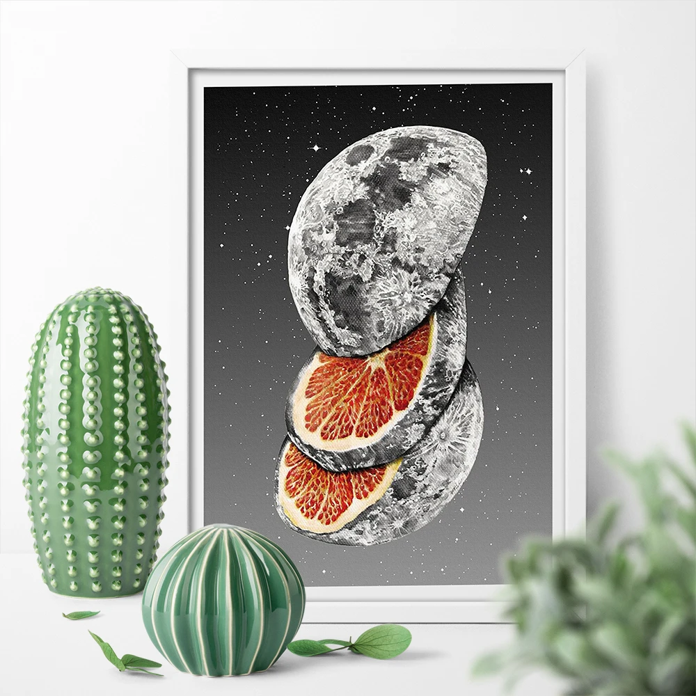 Orange Moon арт фрукт в виде Луны Wall Art холст картины печати плакатов домашний