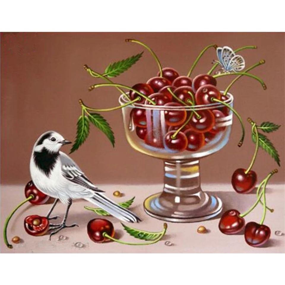 

5D DIY Diamond Wall Art Cherry Bird Butterfly Painting Embroidery Picture Full Square Drill Cross Stitch Bead Work Home Decor