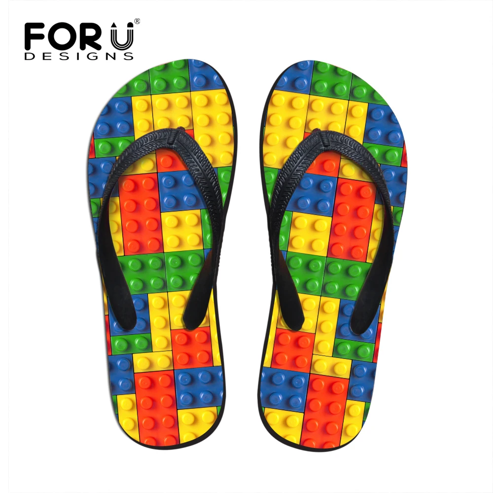 

FORUDESIGNS Women Flats House Slipper 3D Tetris Print Summer Fashion Beach Sandals for Woman Ladies Flip Flops Rubber Flipflops