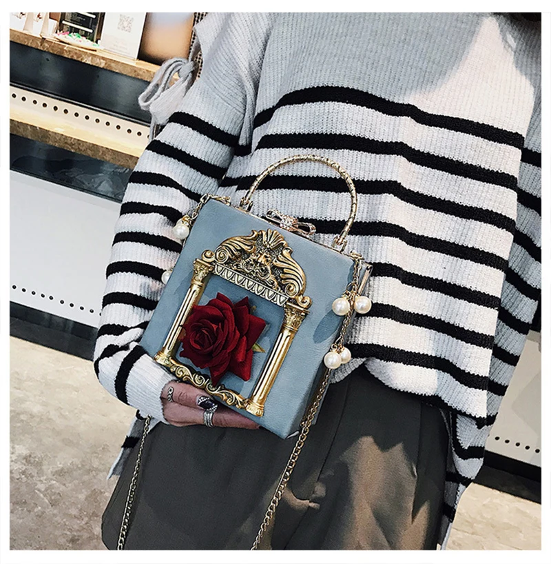 Embossed Flowers Women Handbags Luxury Rose Chain Lady Leather Shoulder Bag Evening Party Female Travel Crossbody SS3529 (4)
