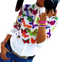 Blusas Женские Блузки белый мода Бабочка Шифон блузка плюс размер тела Топы С Длинным Рукавом Случайные blusa feminino