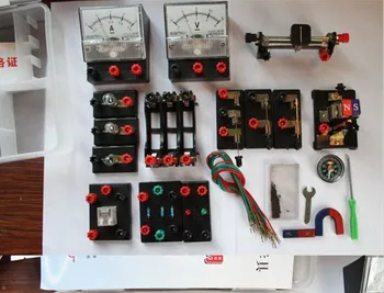

free shipping physic laboratory equipment 30 kinds of kids home lab tool Ammeter, volmeter,bulbs ,cable ,motor, rhostat,resistor