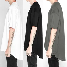 2017 classic plain plus long short sleeve TEE shirt Long Extended T-Shirt Men Summer Curved Hem Longline Hip Hop curved hem tee