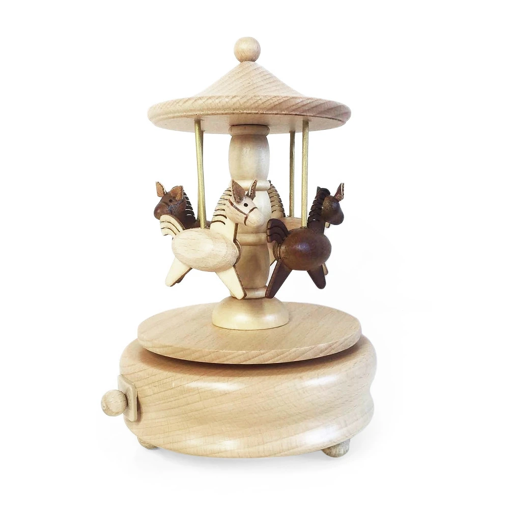 Rotatable Carousel Wooden Music Box Toy Decoration Christmas Gift Wood