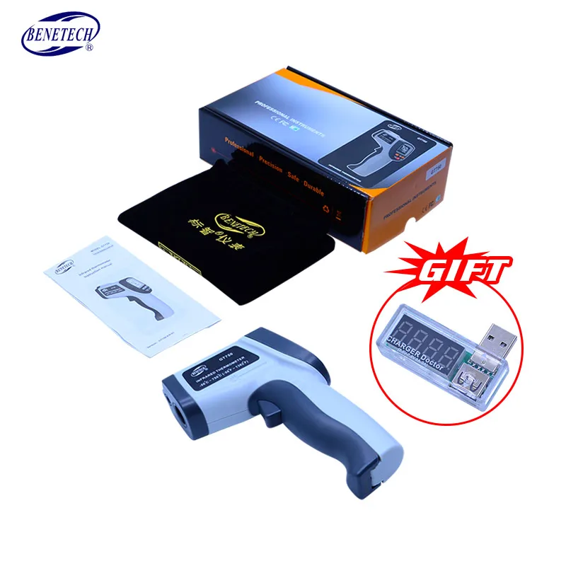 BENETECH цифровой лазерный термометр-50~ 750/950C Бесконтактный лазерный измеритель температуры пирометр ИК точечный пистолет цветной экран - Цвет: -50-950C Color box