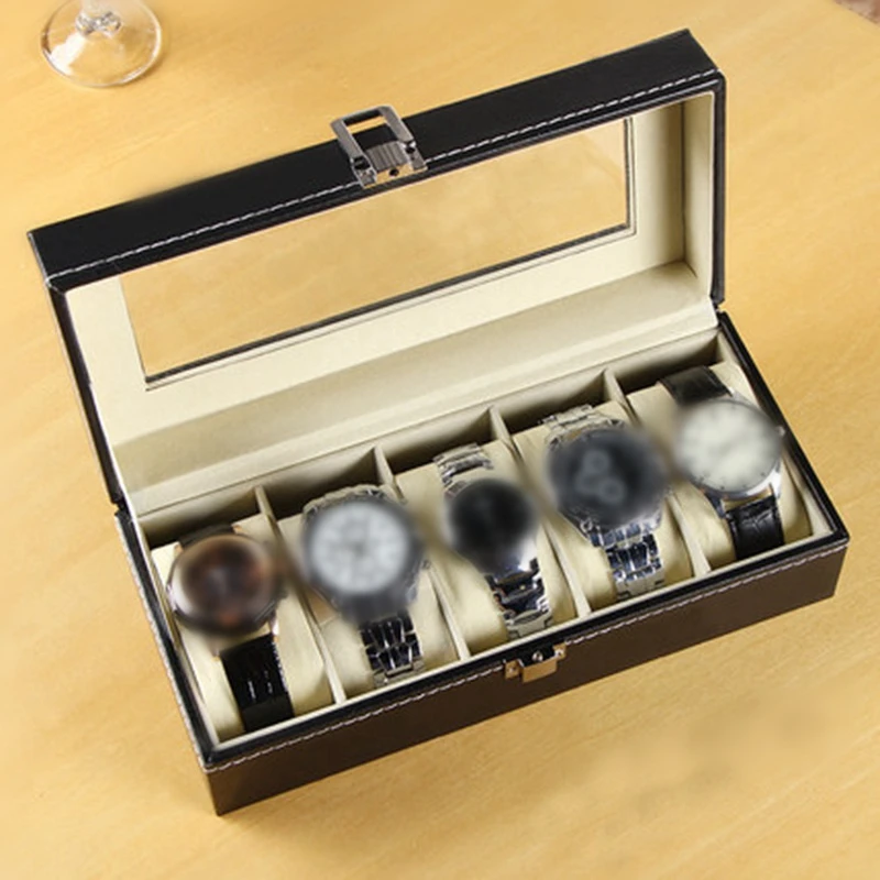 

Fashion Leatherette Wrist Watch Display Box Organizer Storage Box Watch Holder Jewelry Display Case 6 Watch Positions KYY8883