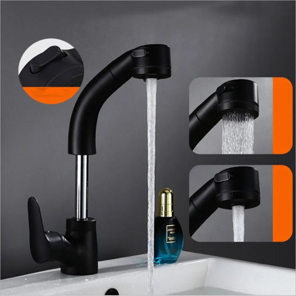 Смеситель для кухни серебристый с одной ручкой выдвижной кран спрей поворотный