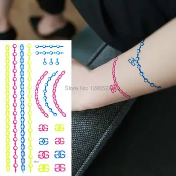 

2 sheets Temporary Colorful Arm ChainTattoo Sticker Tatuagem Temporaria Tatuajes Metalicos