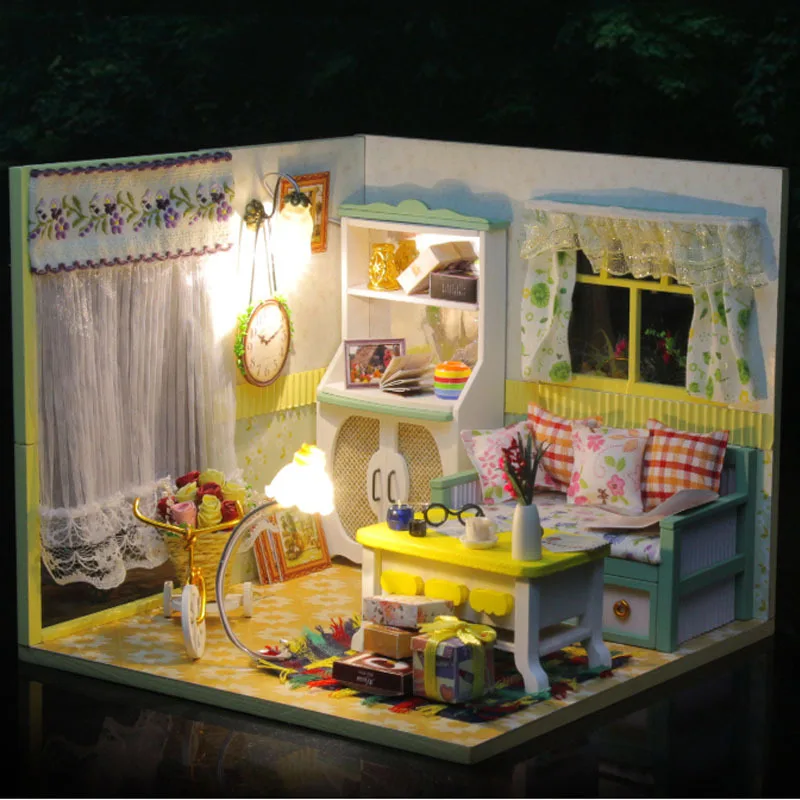 D017 hongda diy dollhouse miniature room wooden doll house with lights