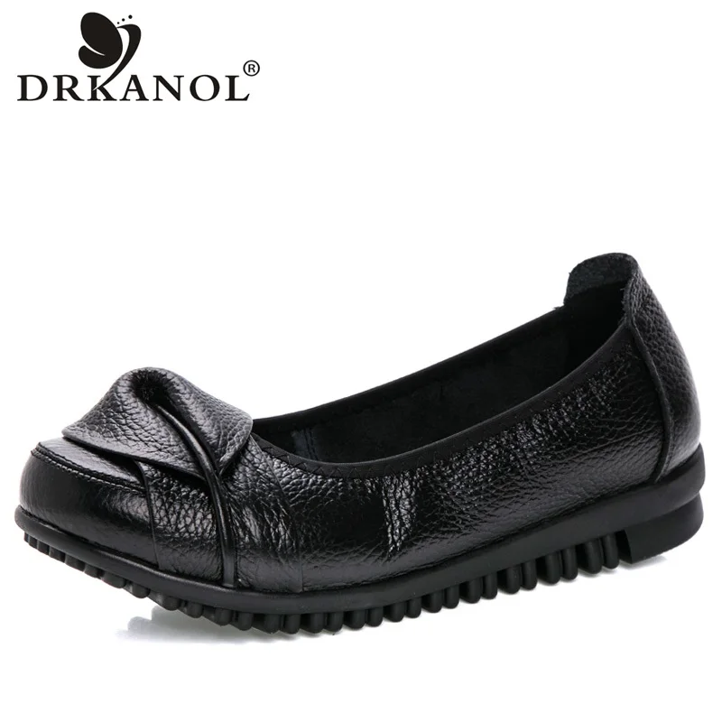 

DRKANOL 2019 Genuine Leather Casual Shoes Woman Loafers Soft Round Toe Slip On Women Flats Shoes Elegant Flowers Ladies Shoes