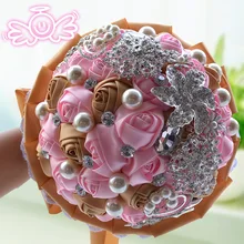 Великолепные Свадебные цветы Свадебные букеты золото слоновой кости Искусственный Свадебный букет кристалл блеск новинка buque de noiva D229