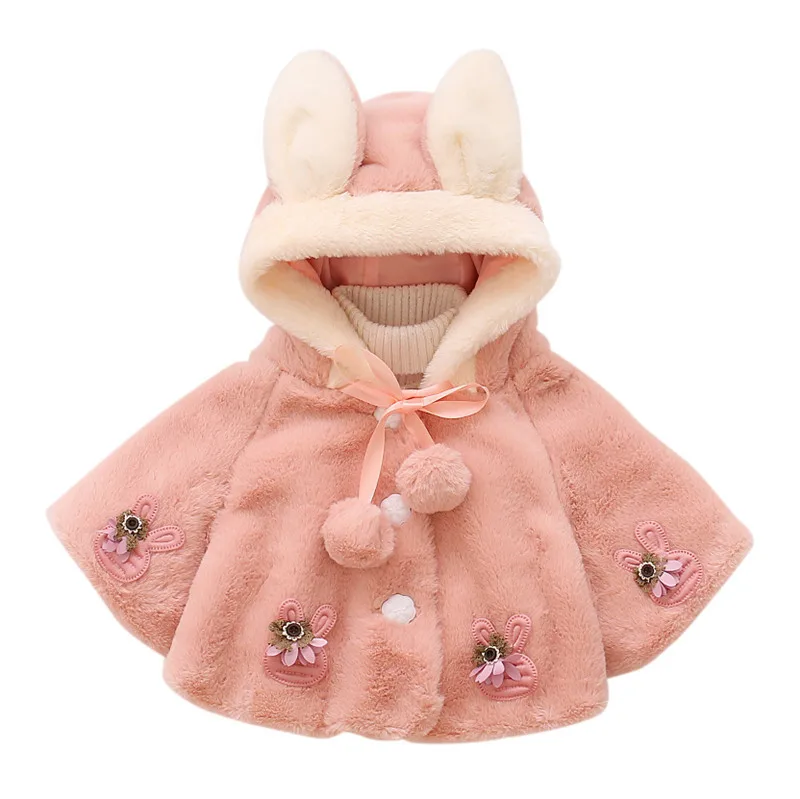 Новая модная теплая одежда для малышей, милый плюшевый плащ, пальто принцессы, куртка, детская одежда для девочек, 2 вида - Цвет: Pink 70