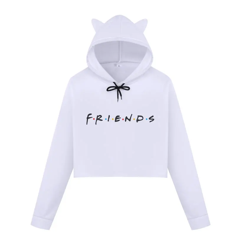 

Letter Sweatshirt Women Hoodies White Best Friends Tv Print Harajuku Casual Cropped Hoody Pullover Clothes Femme Winter Fashion