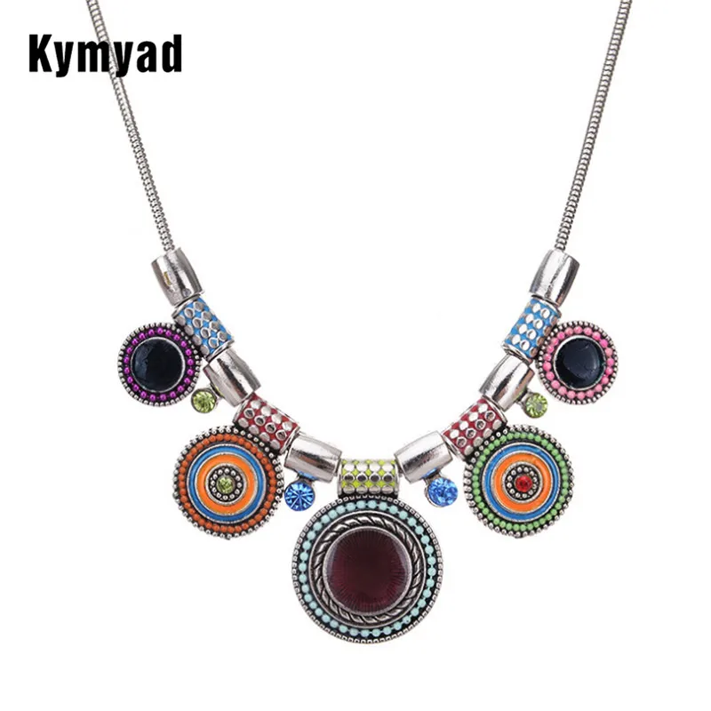 

Kymyad Bohemia Choker Necklace Ethnic Collares Retro Enamel Circle Metal Necklaces & Pendants Jewelry Statement Necklaces Women