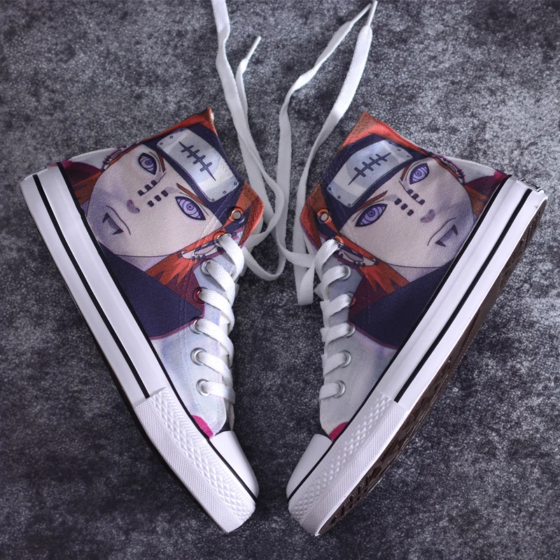 

Naruto both side Hand-painted Canvas Shoes Halloween Akatsuki Boots Naruto Uchiha Itachi Graffiti sneakers X9086 plus size 48