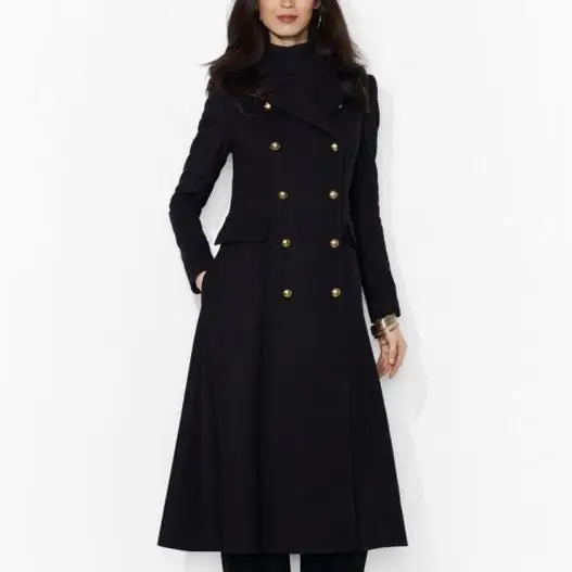 winter New fashion Woolen Blends Women Coat turn down collar Warm Double breasted Long wool blends coat