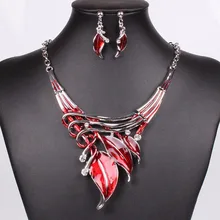2018 new 5 Color to Selection New Fashion Classic Style Leaves Shape Rainbow Drop Oil Inlay Rhinestone Necklace Earrings Sets