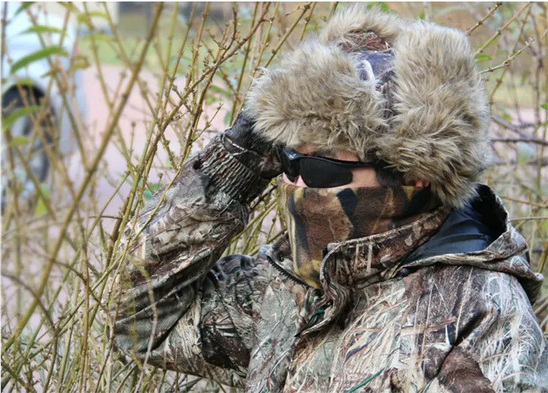 Джунгли мужские зимние теплые водонепроницаемые ветрозащитные бионический камуфляж хлопковые охотничьи защитные ушные шапки-бомберы