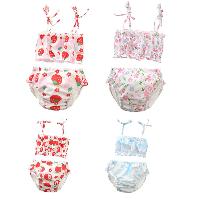 

Children's Swimwear Two Pieces Flower Strawberry Baby girls Swimsuit Waterproof Diaper Swimming Trunks Summer Bathing Wear