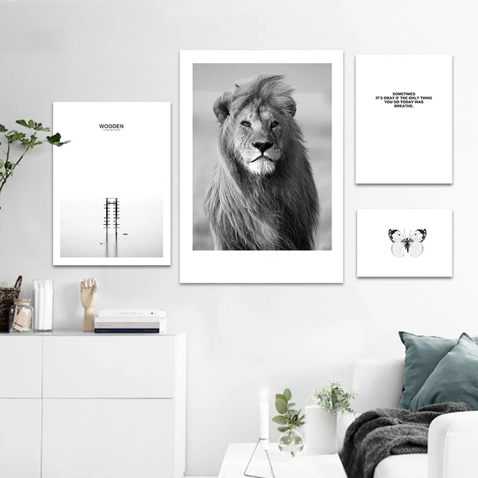 NICOLESHENTING-Animal-Lion-Black-White-Canvas-Poster-Nordic-Style-Sea-Forest-Landscape-Wall-Art-Print-Picture