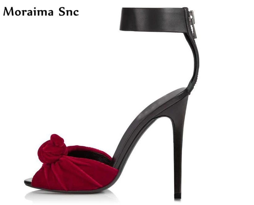 

Moraima Snc summer female sandals peep toe sexy thin high heels 2018 newest women party shoes vintage velvet bow decoration