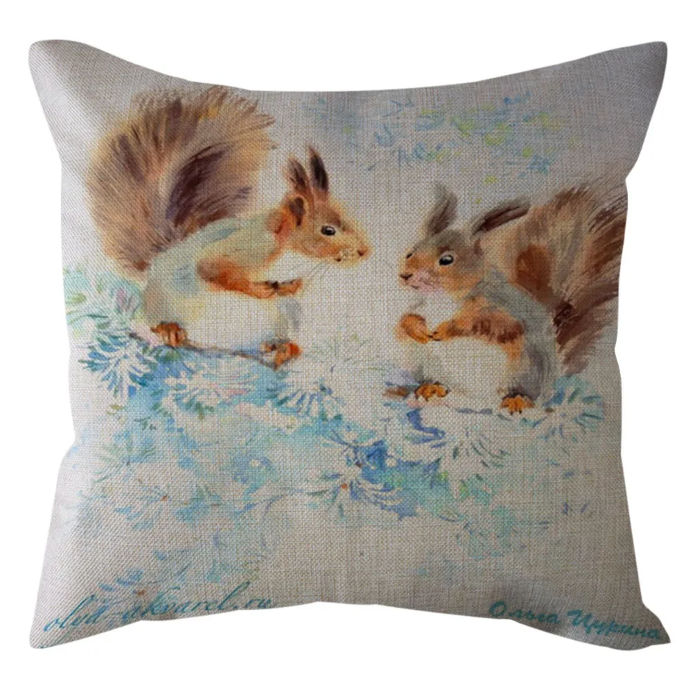 

Winter theme print Throw Pillow Case Squirrel pattern Decorative Pillows Cover For Sofa Seat Cushion Cover 45x45cm Home Decor
