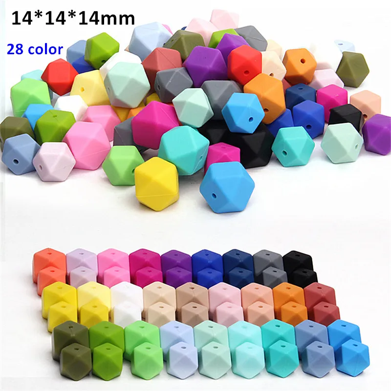 200pcs/lot BPA Free 14mm Loose Silicone Hexagon Teething Beads DIY Baby Pacifier Dummy Teether Necklace Accessories Beads