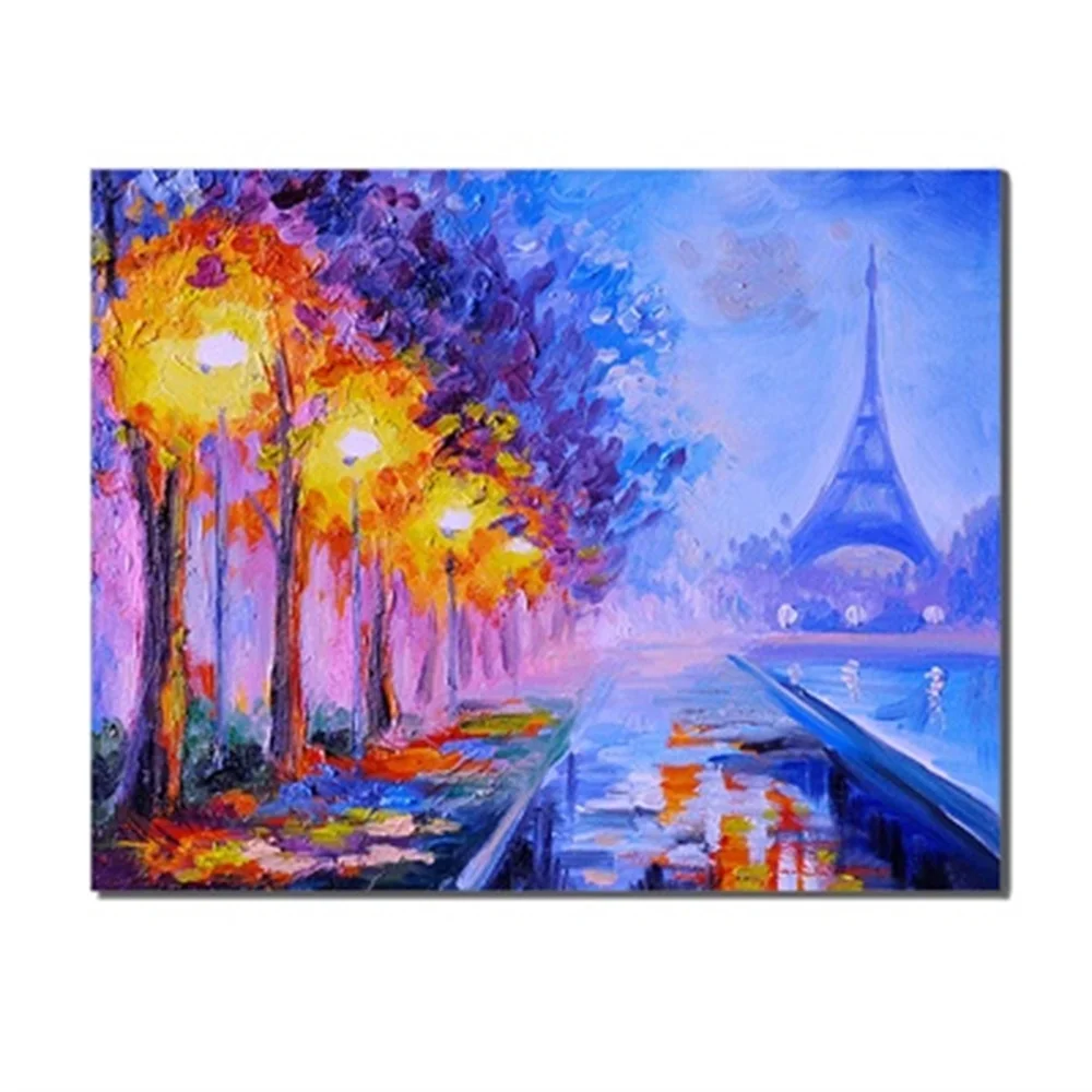 

Frameless Nightfall Tower Light Creative Artwork Scene Canvas Print Oil Painting Posters Living Room Unique Gifts For Home Decor
