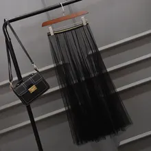 Женские тюлевые сетчатые прозрачные длинные юбки эластичные плиссированные юбки с высокой талией женские летние пикантные элегантные кружевные прозрачные юбки