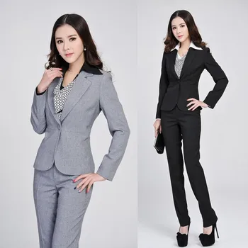 

Formal Ladies Gray Blazer Women Business Suits Formal Office Suits Work 2017 Spring Winter Fashion Women Pant and Jacket Sets