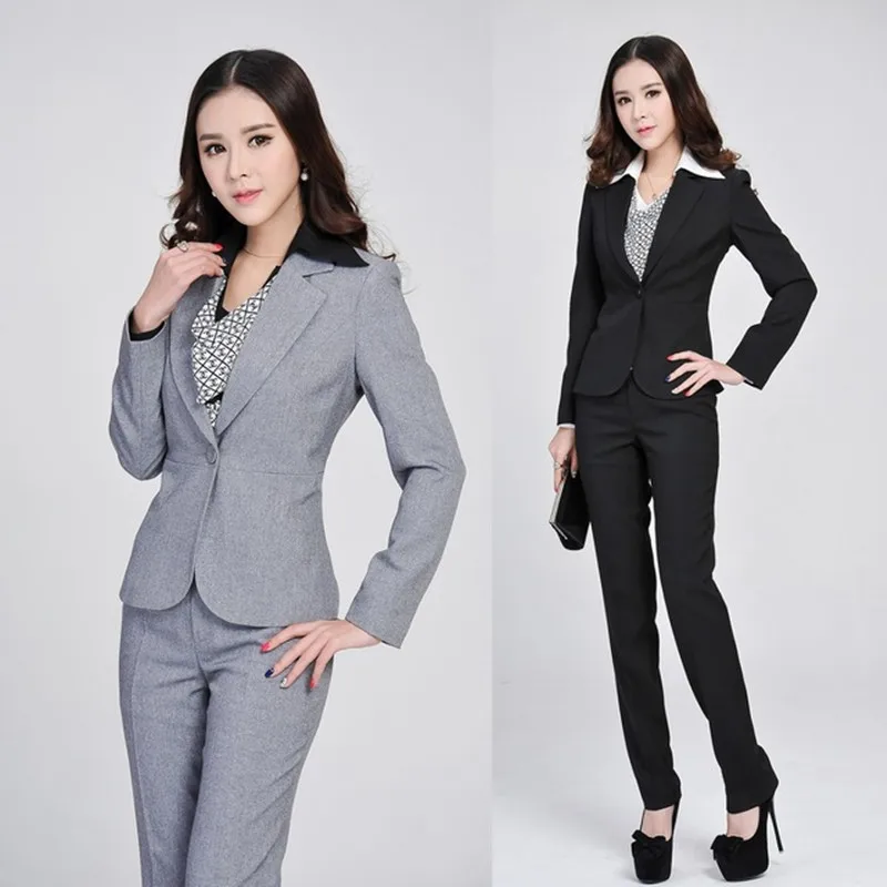 

Formal Ladies Gray Blazer Women Business Suits Formal Office Suits Work Spring Winter Fashion Women Pant and Jacket Sets