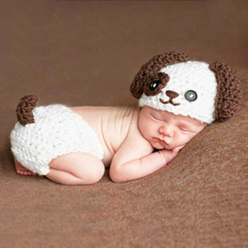 Bebe Vetements Photographie Props Costumes Crochet Bonnets Ensemble Pour 1 12 Mois Bebe Clothing Petit Modele De Chien A La Main Doux Laine Aliexpress