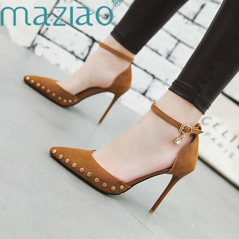 

Ankle Straps Rivet Shoes Super High Heel Shoes PumpsThin Heels Shoes Sexy Pointed Toe Woman Casual Sandals Wedding Shoes MAZIAO