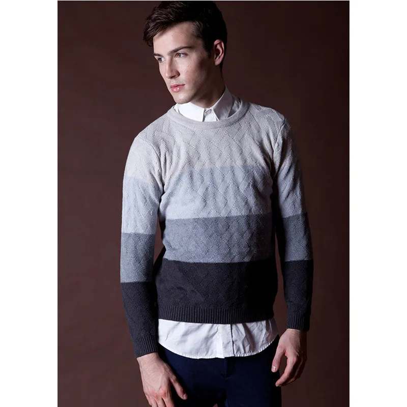 Mens Striped Sweater Knitting Pattern Pullovers Thick Winter