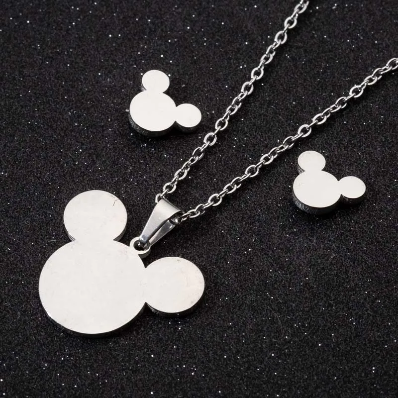 

Lovely Anime Mickey Jewelry Set Children Gift Stainless Steel Simple Animal Mouse Stud Earrings&Necklace Pendant