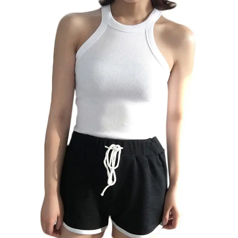 

Womens Summer Sleeveless Halter Round Neck Tank Top Vintage Striped Thread Ribbed Knitted Camisole Basic Sports Tight Slim Vest
