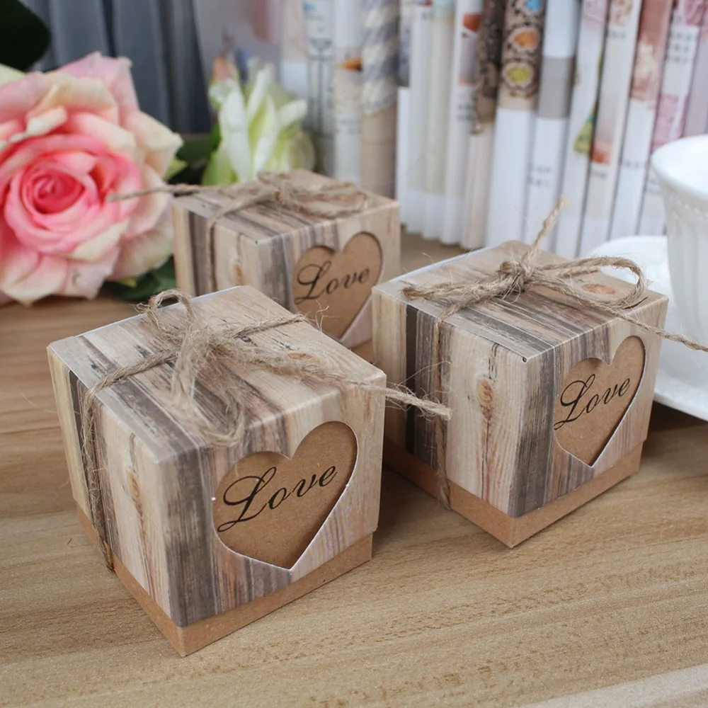 OurWarm 10 шт. любовь романтическая коробка для конфет сердце Подарочный пакет из крафт-бумаги с канат джутовый шик свадебные сувениры Подарочная коробка поставки 5x5x5cm