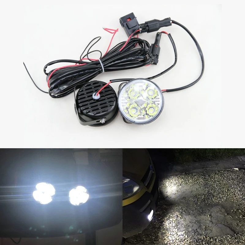 

2x Auto Car 4 LED Round DRL Daytime Running Day Driving Bulb Fog Light Lamp 12V 4W Free Shipping