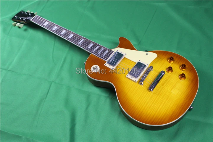 

Hot sale LP standard electric guitar,high quality tiger striped maple top,AAA mahogany material.glued in one piece lp guitar