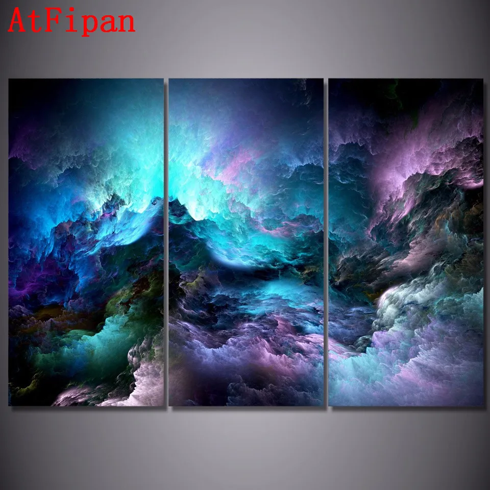 Atfipan wandkunst leinwand malerei 3 p abstrakte grafik psychedelic nebula raum wandbilder für wohnzimmer hd modularen
