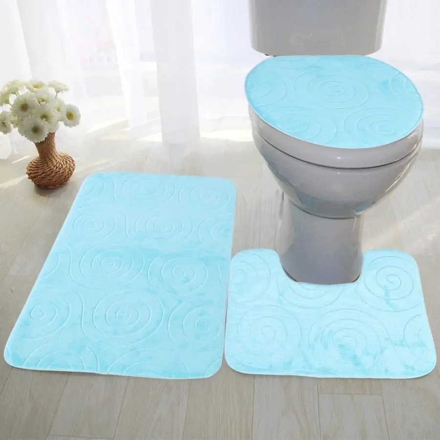 

3Pcs/Set Bathroom Mat Set Household Shower Curtain Rug Lid Toilet Cover Mat Non-Slip Bath Mat Contour Cover Bathroom Supplies