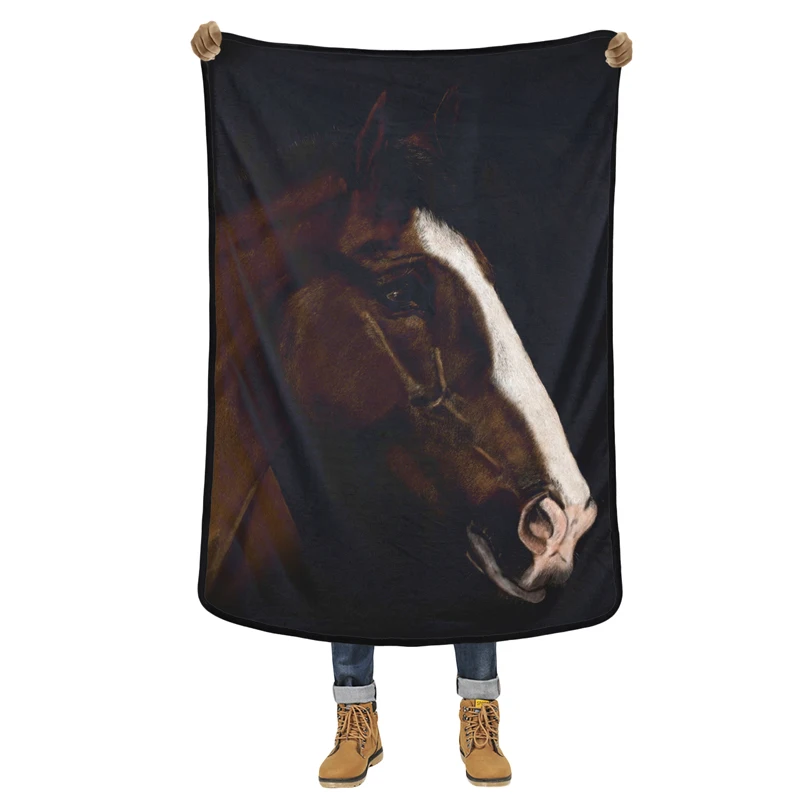

EHOMEBUY 2018 3D Blanket Horse Black 3D Print Flannel Quality Rectangle Thread Cover Home Air Conditioning Soft Thin
