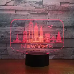 Нью-Йорк Строительство 3D ночник Цвет ful Led атмосфера Спальня настольная лампа прекрасный 7 цветов изменить 3D Usb Led ночник