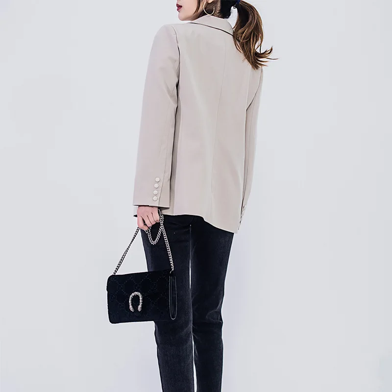 Women's Small Suit 2019 Spring Temperament Thin Lapel Long Sleeve Small Suit Jacket Women Double Breasted Suit Clothes Women